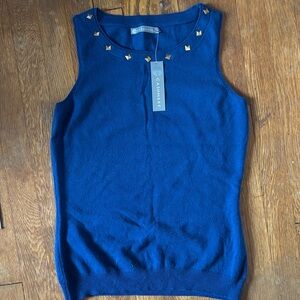 NWT M In Cashmere 100% Cashmere Blue Sweater Vest Sleeveless